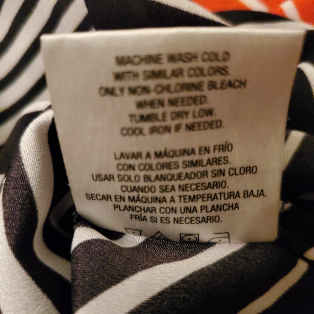 Attention Geometric Chevron Stripe Blouse Pink Orange Black Sz S - Picture 5 of 5